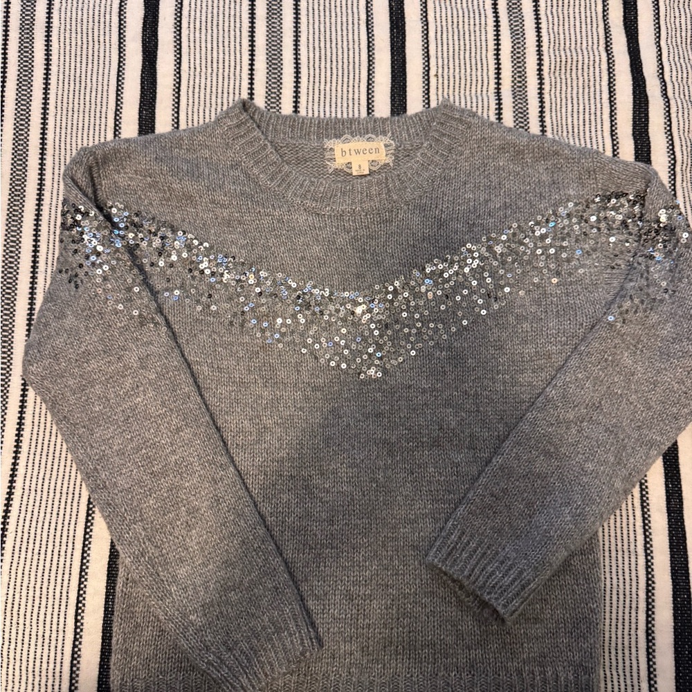 btween Gray Crewneck Sweater with Silver Sequins